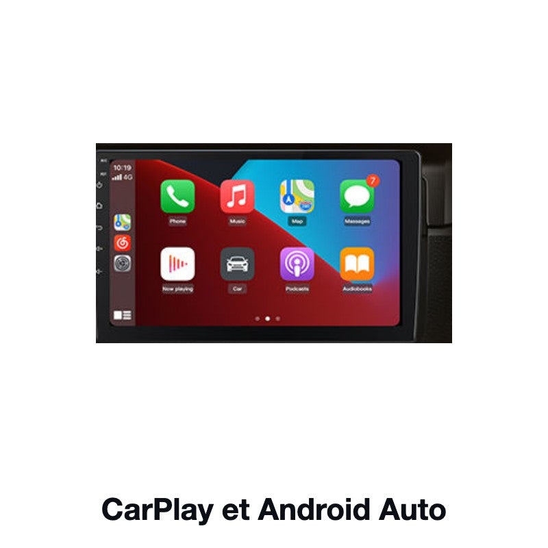 Autoradio CarPlay pour Peugeot 207 affichant l'écran d'accueil CarPlay