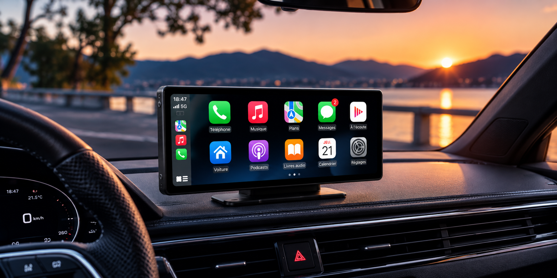 Page d'accueil de l'écran multimédia CarPlay avec applications